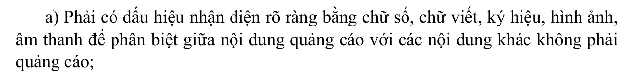 Ảnh chụp điểm a khoản 2 Điều 23 Luật Quảng cáo trên Công báo: yêu cầu dấu hiệu nhận diện